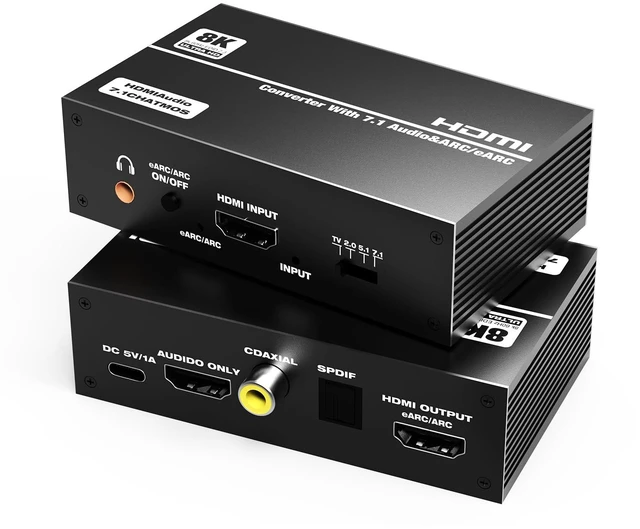 Main image of HDMI Audio Extractor eARC 4K 60Hz 7.1CH HDCP2.3 SPDIF Coax 3.5mm | eARC/ARC audio return, 4-mode TV/2.0/5.1/7.1 switch, optical SPDIF/coax/3.5mm out, Dolby Atmos/DTS:X, HDR10, 18Gbps