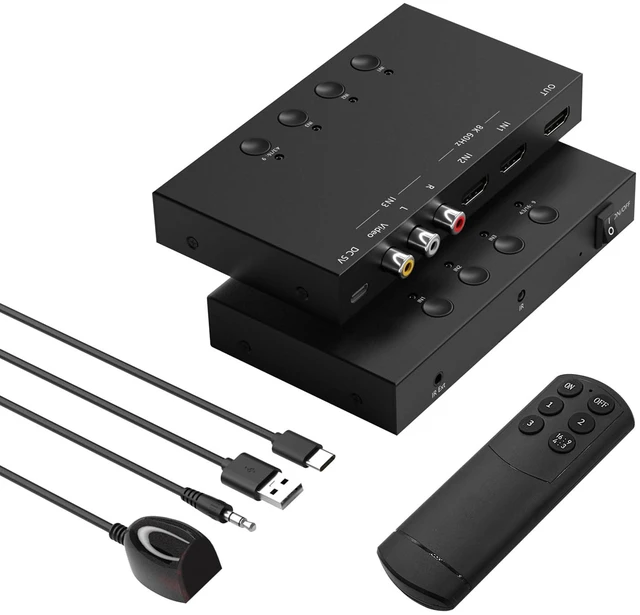 Main image of 3-Port 8K@60Hz HDMI Switch with AV Input, 2X HDMI & 1x RCA to HDMI Converter Supports HDR10, HDCP 2.2, 3D with IR Remote Control, Compatible with Xbox/PS2/Nintendo Switch,Xbox,PS5/PS4,Roku,Apple TV