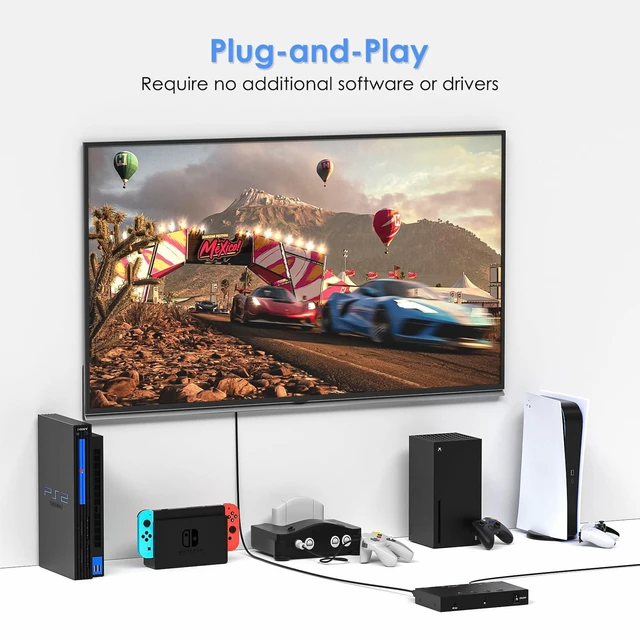 Alt view image 5 of 7 - 3-Port 8K@60Hz HDMI Switch with AV Input, 2X HDMI & 1x RCA to HDMI Converter Supports HDR10, HDCP 2.2, 3D with IR Remote Control, Compatible with Xbox/PS2/Nintendo Switch,Xbox,PS5/PS4,Roku,Apple TV