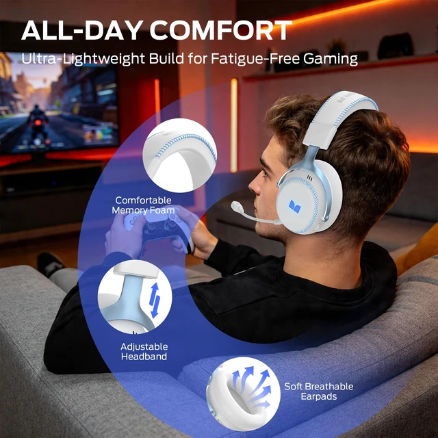 Alt view image 6 of 7 - Mission 350 Wireless Gaming Headset for PC, Ps4, Ps5, Xbox Headset with Virtual 7.1 Surround Sound Gaming Headphones, RGB Lights Over Ear Headphones for Switch, Xbox Series X/S, Laptop, Mobile