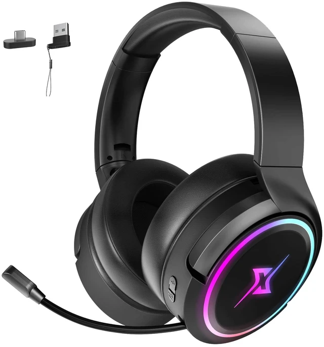 Main image of 2.4G Wireless Gaming Headset for PC, PS4, PS5, Mac,Mobile- Rotatable & Foldable Bluetooth V5.3 Headphone-20h Battery & RGB Light-Memory Ear Pads-Stretchable Noise Cancelling