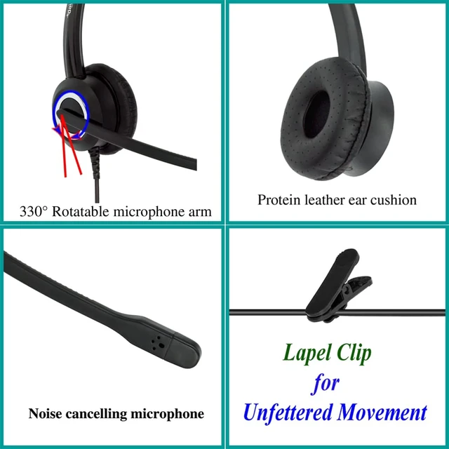Alt view image 7 of 7 - Polycom Phone Headset Noise Cancelling Mic RJ9 U10P Bottom Cable Compatible with Polycom VVX, Shoretel, Nortel Phones