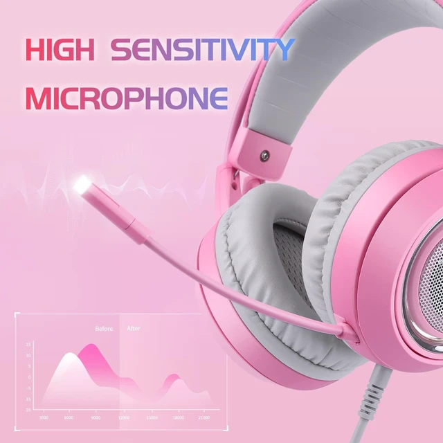 Alt view image 4 of 7 - G951pink Gaming Headset for PC, PS4, PS5, Laptop, Cat Ear Headphone USB Gaming Headphones with Mic Noise Cancelling, LED Light, 7.1 Virtual Surround Sound for Girls, Women