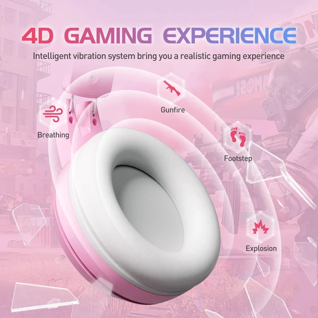 Alt view image 6 of 7 - G951pink Gaming Headset for PC, PS4, PS5, Laptop, Cat Ear Headphone USB Gaming Headphones with Mic Noise Cancelling, LED Light, 7.1 Virtual Surround Sound for Girls, Women