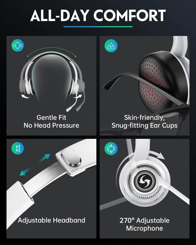 Alt view image 4 of 7 - Wireless Headset for Work, HD Sound Bluetooth Headphones with Mic | with ENC Noise Cancelling Microphone and Mute Office/Video Calls/Business/WFH/Home, 50H Playtime for PC/Laptop/Cell Phone