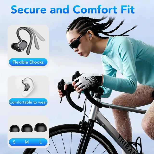 Alt view image 4 of 7 - Bluetooth Headphones Wireless Earbuds 72hrs Playtime Wireless Charging Case Digital Display, Ear Buds with Earhook,IPX7 Waterproof, Deep Bass 2.0,Over-Ear Earphones for Sport Running, Black