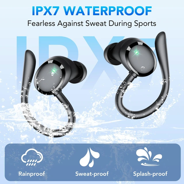 Alt view image 7 of 7 - Bluetooth Headphones Wireless Earbuds 72hrs Playtime Wireless Charging Case Digital Display, Ear Buds with Earhook,IPX7 Waterproof, Deep Bass 2.0,Over-Ear Earphones for Sport Running, Black