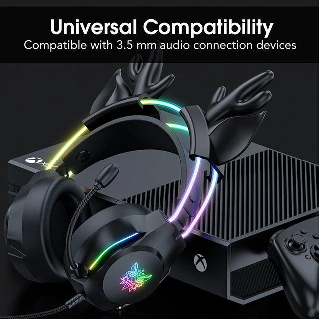 Alt view image 6 of 6 - Gaming Headset with Microphone, Deer Ears Headphones for PC Laptop PS4 PS5 Switch, Rainbow RGB Lighting & Virtual Surround Sound, 3.5mm Over Ear Headphones, Ergonomic