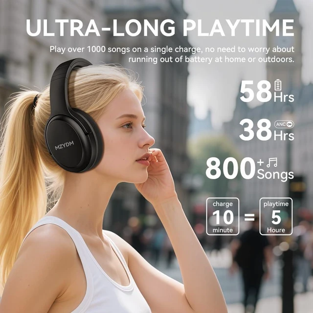 Alt view image 2 of 7 - Bluetooth Headphones Over Ear, 40 Hours Playtime Wireless Headphones with Microphone,5.3 Bluetooth, HiFi Stereo Foldable Lightweight Headset, for Travel Work Cellphone(Black)