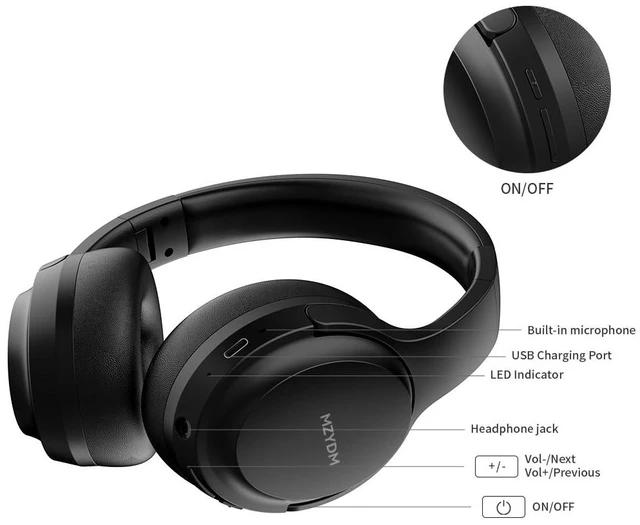 Alt view image 5 of 7 - Bluetooth Headphones Over Ear, 40 Hours Playtime Wireless Headphones with Microphone,5.3 Bluetooth, HiFi Stereo Foldable Lightweight Headset, for Travel Work Cellphone(Black)
