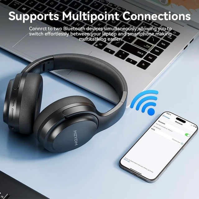 Alt view image 6 of 7 - Bluetooth Headphones Over Ear, 40 Hours Playtime Wireless Headphones with Microphone,5.3 Bluetooth, HiFi Stereo Foldable Lightweight Headset, for Travel Work Cellphone(Black)