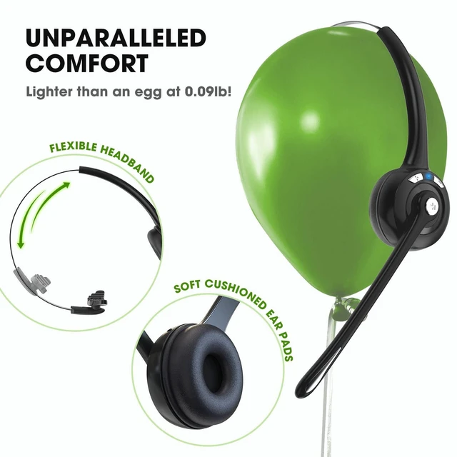 Alt view image 5 of 6 - Bluetooth Wireless Headset with Microphone,V5.1,Noise Canceling Wireless On Ear Headphones, Bluetooth Headphones with Mic, Phone Headset Mute Button for Laptop, Skype, Call Centers, Office, Trucker