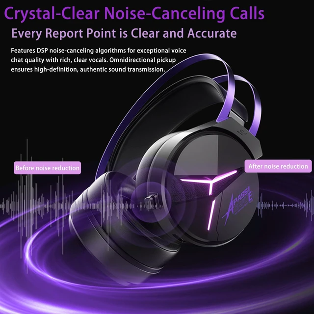 Alt view image 6 of 7 - Wireless Gaming Headset for PC,Laptop,Ps4, Ps5, Switch | Noise Cancelling Over Ear Headphones with Mic,RGB Light, Soft Memory Earmuffs-Black Purple