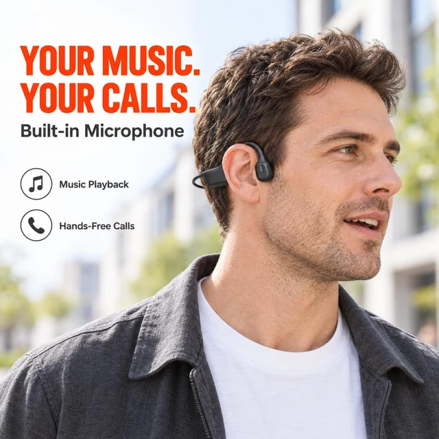 Alt view image 7 of 7 - Bone Conduction Headphones, Wireless Open Ear Headphones with Mic | Lightweight Bluetooth 5.3 Sports Headphones for Running, Cycling, Workouts and Calls, IPX5 Water Resistance, USB-C Charging