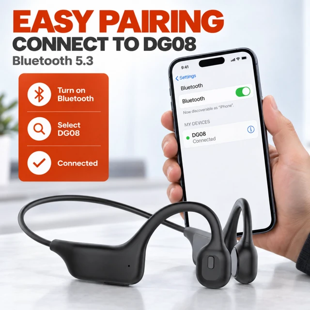 Alt view image 5 of 7 - Bone Conduction Headphones, Wireless Open Ear Headphones with Mic | Lightweight Bluetooth 5.3 Sports Headphones for Running, Cycling, Workouts and Calls, IPX5 Water Resistance, USB-C Charging