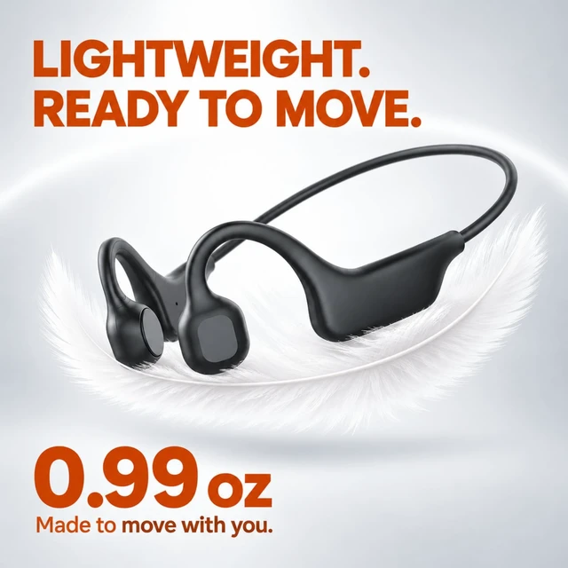 Alt view image 3 of 7 - Bone Conduction Headphones, Wireless Open Ear Headphones with Mic | Lightweight Bluetooth 5.3 Sports Headphones for Running, Cycling, Workouts and Calls, IPX5 Water Resistance, USB-C Charging