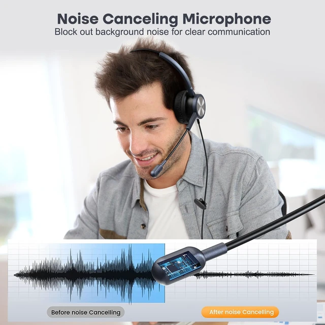 Alt view image 2 of 7 - Telephone Headset with RJ9 Jack & 3.5mm Connectors for Call Center Office Deskphone Cell Phone PC Laptop, Landline Phone Headset with Microphone Noise Canceling for Polycom Avaya Nortel