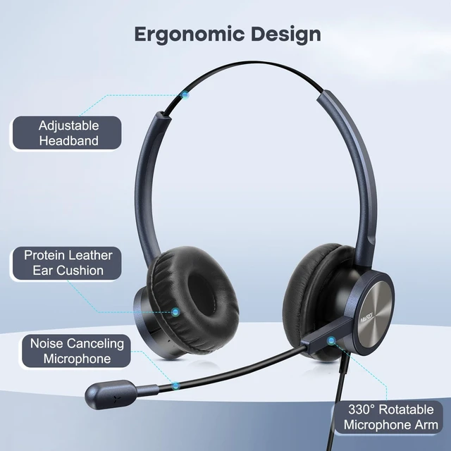 Alt view image 5 of 7 - Telephone Headset with RJ9 Jack & 3.5mm Connectors for Call Center Office Deskphone Cell Phone PC Laptop, Landline Phone Headset with Microphone Noise Canceling for Polycom Avaya Nortel