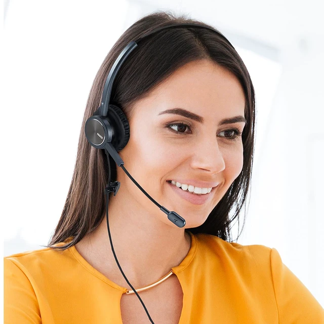 Alt view image 6 of 7 - Telephone Headset with RJ9 Jack & 3.5mm Connectors for Call Center Office Deskphone Cell Phone PC Laptop, Landline Phone Headset with Microphone Noise Canceling for Polycom Avaya Nortel