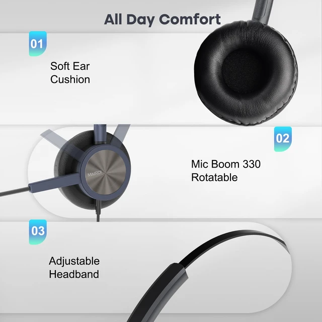 Alt view image 7 of 7 - Telephone Headset with RJ9 Jack & 3.5mm Connectors for Call Center Office Deskphone Cell Phone PC Laptop, Landline Phone Headset with Microphone Noise Canceling for Polycom Avaya Nortel