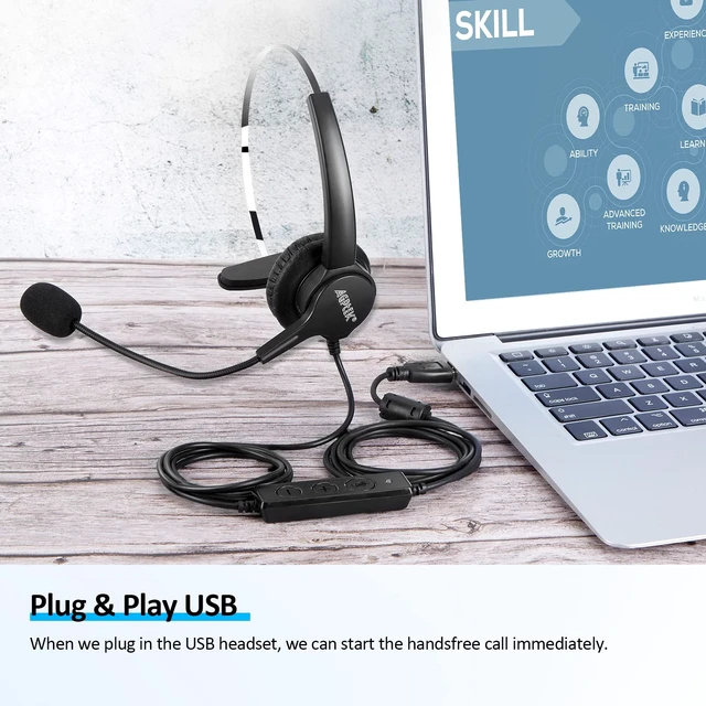 Alt view image 4 of 7 - Call Center Noise Cancelling USB Corded Mono Headset | Hands-Free Headset for PC Call Center, with Noise-Cancelling Mic, with Microphone, USB Plug & Volume Control