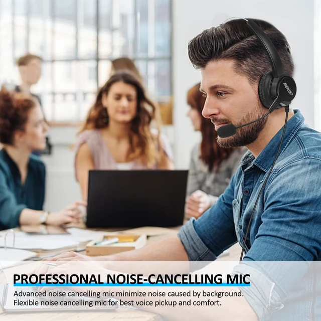 Alt view image 6 of 7 - Call Center Noise Cancelling USB Corded Mono Headset | Hands-Free Headset for PC Call Center, with Noise-Cancelling Mic, with Microphone, USB Plug & Volume Control