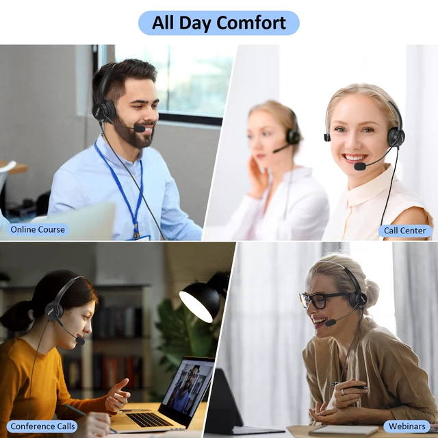 Alt view image 7 of 7 - Call Center Noise Cancelling USB Corded Mono Headset | Hands-Free Headset for PC Call Center, with Noise-Cancelling Mic, with Microphone, USB Plug & Volume Control