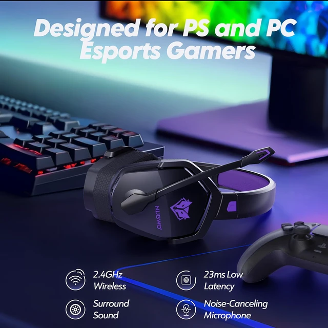 Alt view image 2 of 7 - Wireless Gaming Headset with Mic for Ps5 Ps4 PC, Zero Interference, 100-Hour Battery All-Day Play, 23ms Sync for Fortnite & Call of Duty/FPS Gamers, Triple Mode All Devices Compatible - Purple