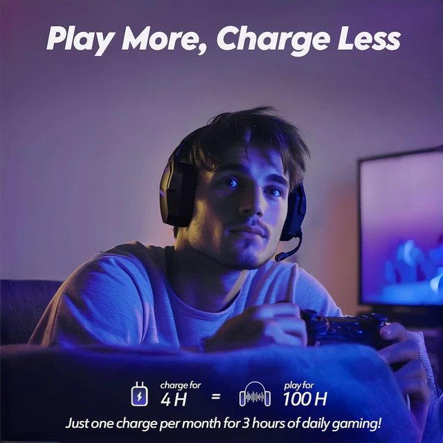 Alt view image 6 of 7 - Wireless Gaming Headset with Mic for Ps5 Ps4 PC, Zero Interference, 100-Hour Battery All-Day Play, 23ms Sync for Fortnite & Call of Duty/FPS Gamers, Triple Mode All Devices Compatible - Purple