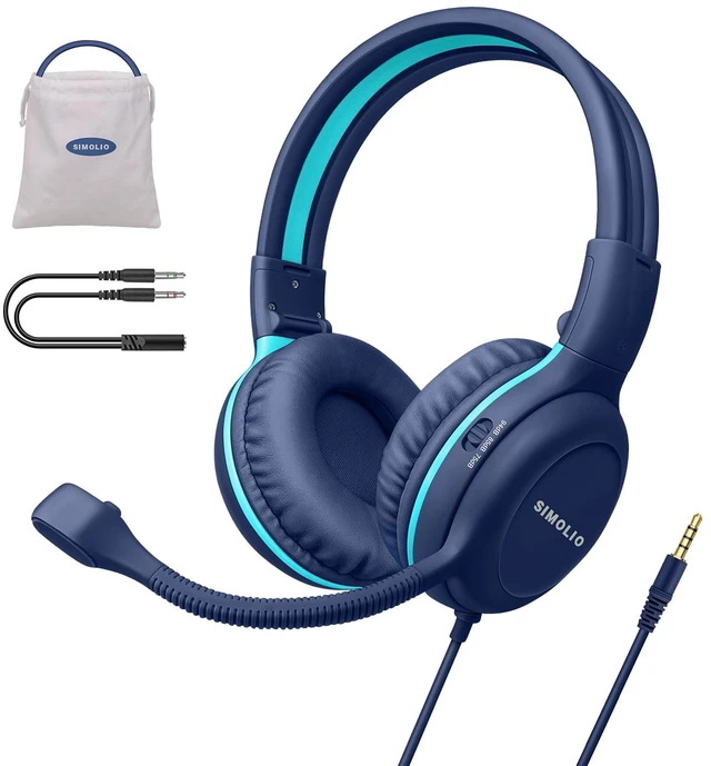 Main image of Wired Headphones for School with Microphone, Kids Headset for PC | Noise-Reducing Boom Mic with Mute, Volume Limit(75/85/94dB), Durable Foldable PC Headset for Students K12, Teachers & Gaming