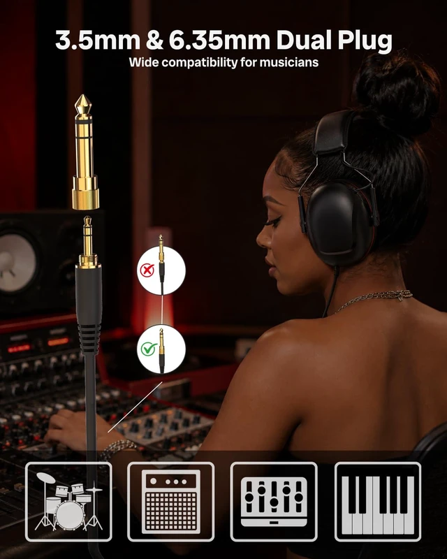 Alt view image 4 of 7 - Professional Over-Ear Noise Isolating Drummer Recording Wired Headphones | 40mm Drivers, 30dB Passive Noise Isolating, 3.5mm+6.35mm Jack, Studio Headphones for Drummers Electronic Drum Set, Guitar