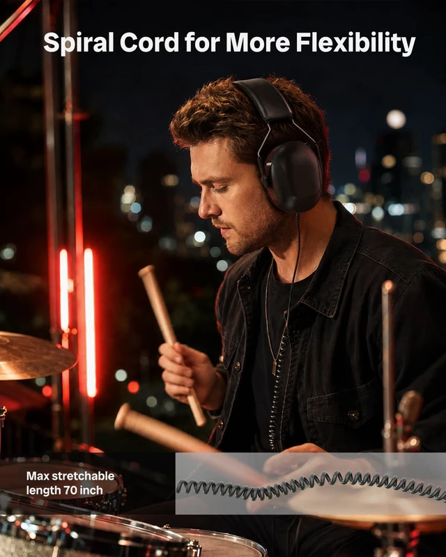 Alt view image 6 of 7 - Professional Over-Ear Noise Isolating Drummer Recording Wired Headphones | 40mm Drivers, 30dB Passive Noise Isolating, 3.5mm+6.35mm Jack, Studio Headphones for Drummers Electronic Drum Set, Guitar