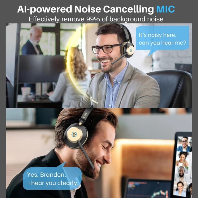 Alt view image 4 of 7 - Bluetooth Wireless Headset with Microphone for Work - Single Ear Computer Headset with USB Dongle & Charging Base, Noise Canceling Office Headset for Laptop, Zoom, Audifonos con Microfono