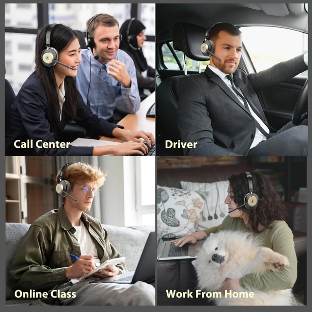 Alt view image 5 of 7 - Bluetooth Wireless Headset with Microphone for Work - Single Ear Computer Headset with USB Dongle & Charging Base, Noise Canceling Office Headset for Laptop, Zoom, Audifonos con Microfono
