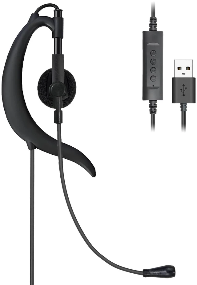 Main image of Wired Single-Side USB Earbud with Microphone & Adjustable Ear Hook | USB-A Computer Headphone for PC Laptop Computer Mac Zoom Teams Office Work, Volume Controls & Mic/Speaker Mute, Lightweight