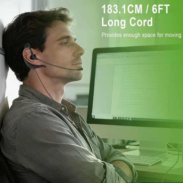 Alt view image 6 of 7 - Wired Single-Side USB Earbud with Microphone & Adjustable Ear Hook | USB-A Computer Headphone for PC Laptop Computer Mac Zoom Teams Office Work, Volume Controls & Mic/Speaker Mute, Lightweight