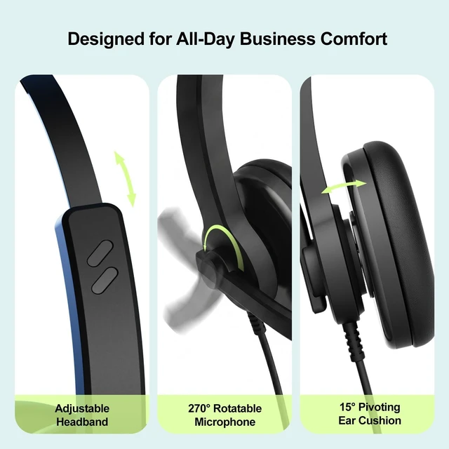 Alt view image 3 of 7 - C200U Noise Cancelling Headphones with Mic, 57dB ENC Wired Headset with Microphone for PC, USB-A/USB-C Headset for Work, 102g Lightweight Call Center Headset for Teams Zoom Google Meet Webex
