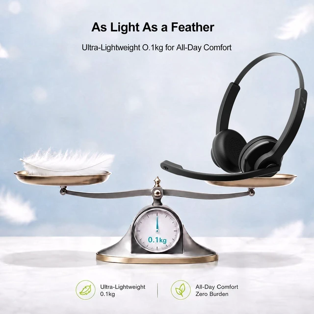 Alt view image 4 of 7 - C200U Noise Cancelling Headphones with Mic, 57dB ENC Wired Headset with Microphone for PC, USB-A/USB-C Headset for Work, 102g Lightweight Call Center Headset for Teams Zoom Google Meet Webex