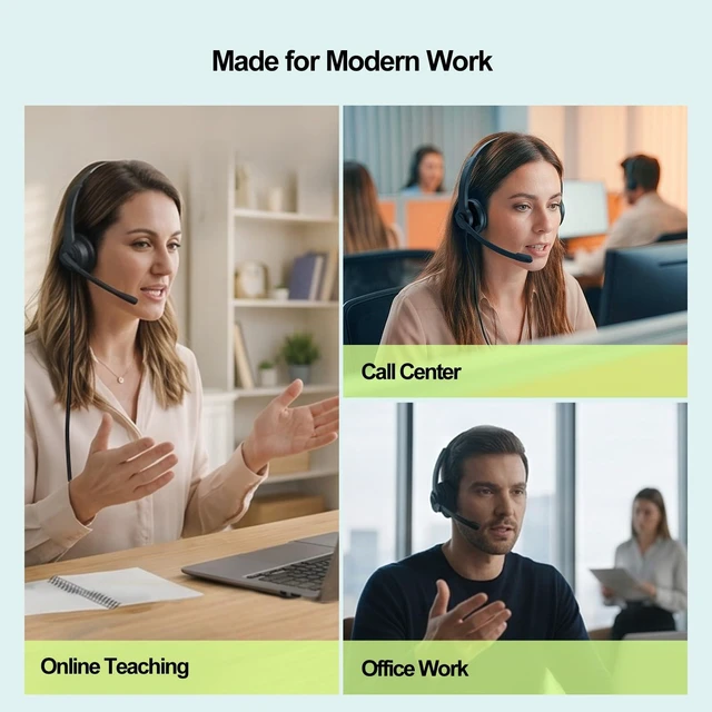 Alt view image 7 of 7 - C200U Noise Cancelling Headphones with Mic, 57dB ENC Wired Headset with Microphone for PC, USB-A/USB-C Headset for Work, 102g Lightweight Call Center Headset for Teams Zoom Google Meet Webex