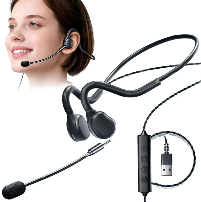 Main image of USB Computer Headset with Microphone, Open Ear Headphones, Wired Headset with Inline Controls, 0.88oz Lightweight, Noise Cancelling, Call Center Headset for PC Gaming and Office Use.