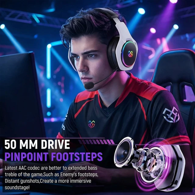 Alt view image 2 of 7 - Wireless Gaming Headset for PS5, Dual Mode, Low Latency, Black White | 7.1 Surround Sound, Bluetooth+2.4GHz Dual Mode, Noise-Canceling Mic for FPS Battle Royale, 40Hrs for Switch, Mobile, Laptop