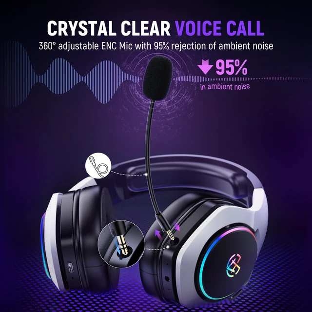 Alt view image 4 of 7 - Wireless Gaming Headset for PS5, Dual Mode, Low Latency, Black White | 7.1 Surround Sound, Bluetooth+2.4GHz Dual Mode, Noise-Canceling Mic for FPS Battle Royale, 40Hrs for Switch, Mobile, Laptop