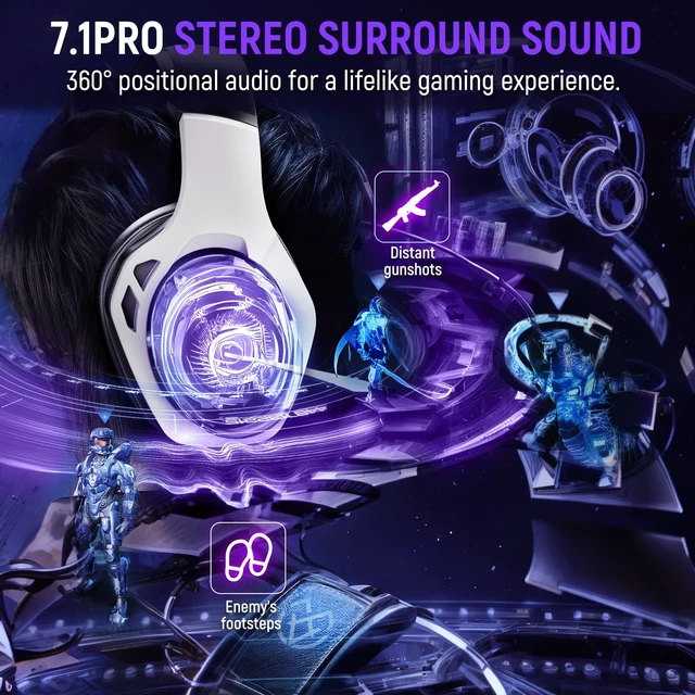 Alt view image 5 of 7 - Wireless Gaming Headset for PS5, Dual Mode, Low Latency, Black White | 7.1 Surround Sound, Bluetooth+2.4GHz Dual Mode, Noise-Canceling Mic for FPS Battle Royale, 40Hrs for Switch, Mobile, Laptop