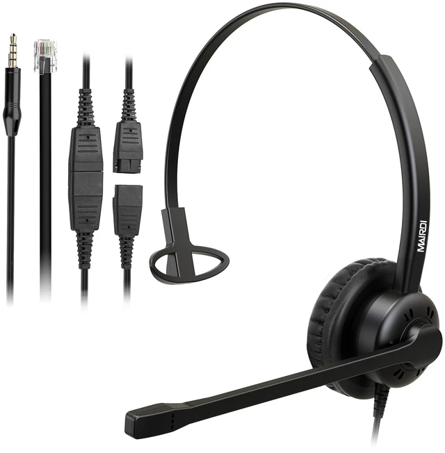 Main image of Phone Headset with Noise Canceling Microphone, Call Center Office Headset with RJ9 Jack & 3.5mm Connector for Landline Deskphone Cell Phone PC Laptop, Telephone Headset Work for Polycom