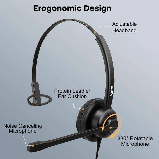 Alt view image 6 of 6 - Phone Headset with Noise Canceling Microphone, Call Center Office Headset with RJ9 Jack & 3.5mm Connector for Landline Deskphone Cell Phone PC Laptop, Telephone Headset Work for Polycom