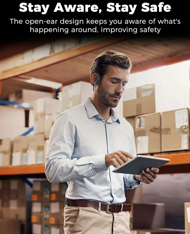 Alt view image 5 of 7 - Open Ear Headphones with Noise-Canceling Mic, Bluetooth Headset with Mic | Air Conduction Headphone, Wireless Headset with Adjustable Microphone, BT V6.0, for Trucker Drivers Work Office Running