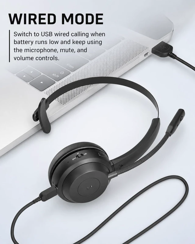 Alt view image 5 of 7 - Alto Solo - Single Ear Wireless Work Headset with Boom Mic | Noise Cancelling Microphone, Charging Stand, USB Wired Calling Backup, 20H Battery for PC, Laptop, Zoom and Teams