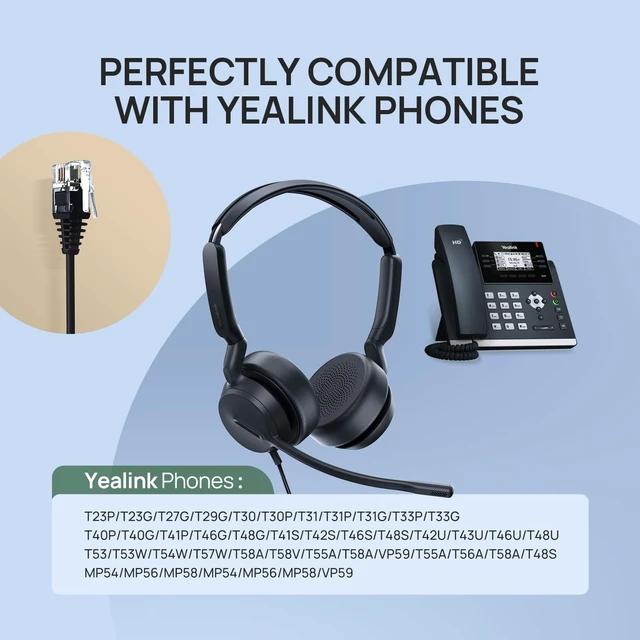 Alt view image 2 of 7 - Phone Headsets for Office Phones YHS36 E2 QD to RJ9 Wired Headset Compatible with Poly Snom Phones Desk Landline VoIP Headset with Microphone -Mono/81g/2.1m Cable