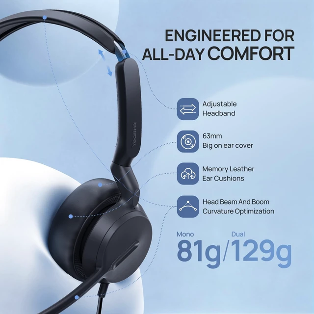 Alt view image 4 of 7 - Phone Headsets for Office Phones YHS36 E2 QD to RJ9 Wired Headset Compatible with Poly Snom Phones Desk Landline VoIP Headset with Microphone -Mono/81g/2.1m Cable
