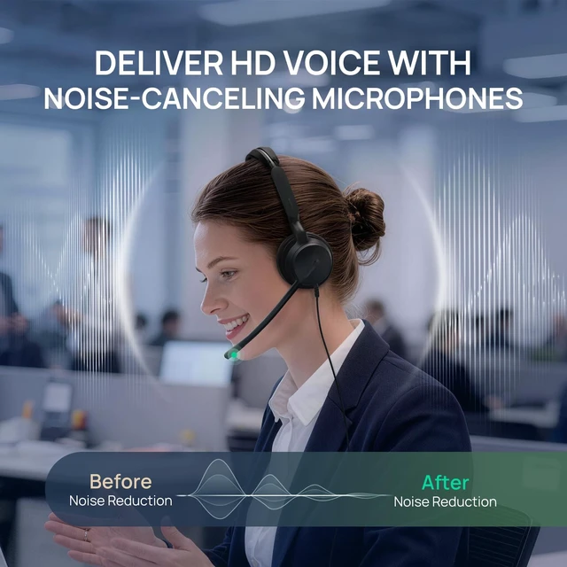 Alt view image 6 of 7 - Phone Headsets for Office Phones YHS36 E2 QD to RJ9 Wired Headset Compatible with Poly Snom Phones Desk Landline VoIP Headset with Microphone -Mono/81g/2.1m Cable